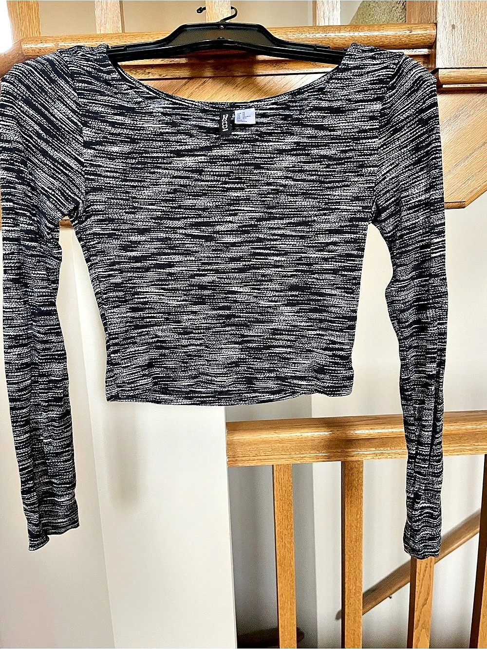 Divided Long Sleeve Crop Top in Black & White Size XS